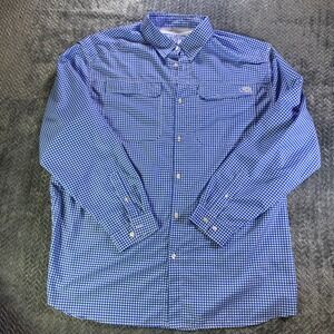 EAG Elite Mens Gingham Button Up Shirt 3X Blue White‎ Long Sleeve Pocket Fishing